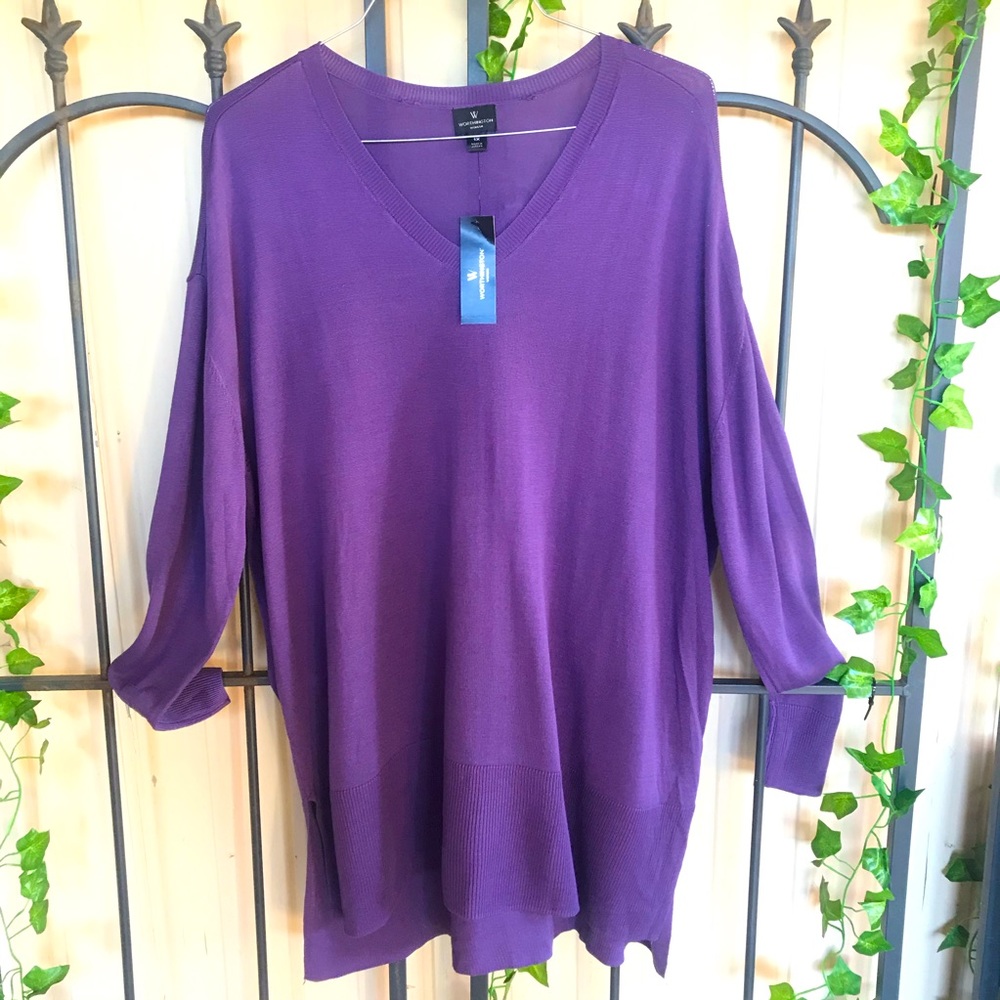 Worthington Tunic Top 1X Purple Thin Knit Sweater